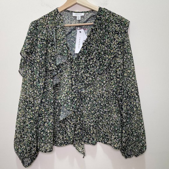 NWT TOPSHOP Ruffle Long sleeve Blouse sz 4 - Picture 6 of 11